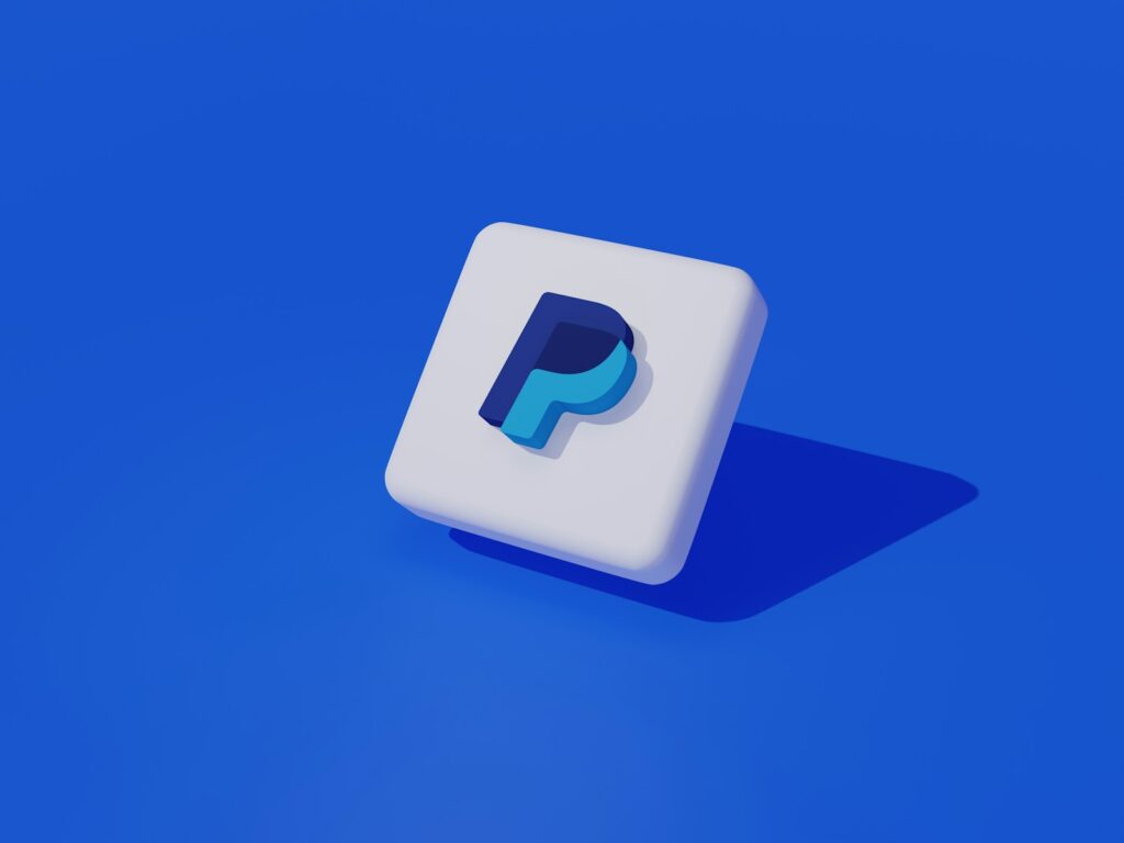 a white square with a blue p on it. paypal price target 2025